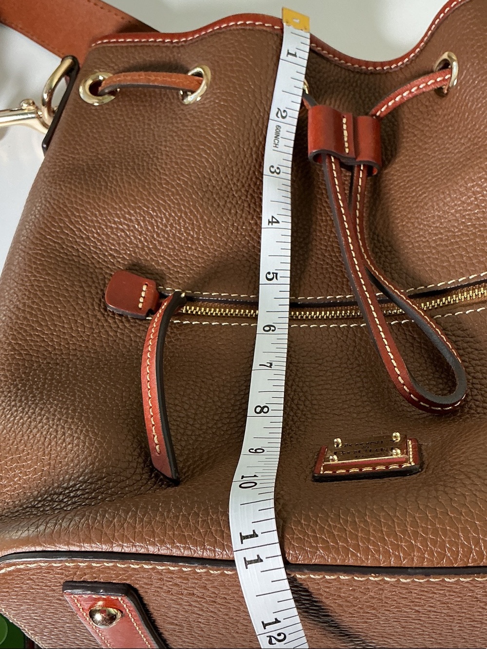 Dooney & Bourke Brown Pebble Grain Leather Drawstring Bucket Shoulder Bag - Picture 6 of 8